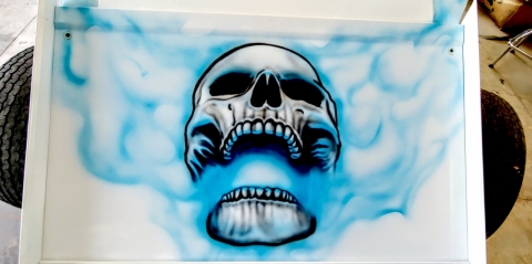 Custom airbrushed Skull and Flames 1